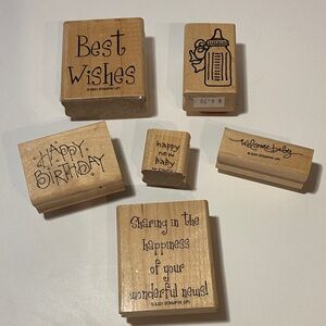 6 Craft Strapbooking Rubber Stamps Baby Bottle Best Wishes Stampin Up (e)